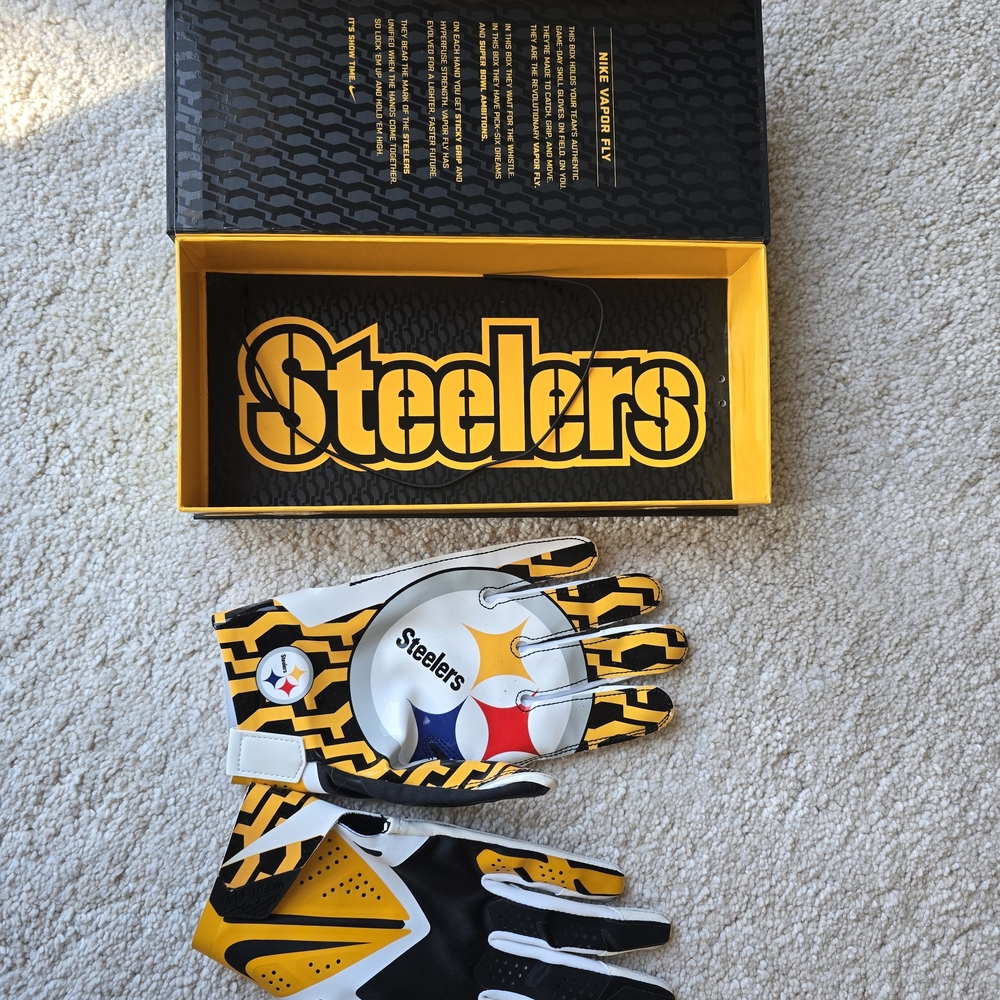 Steelers Nike Football Gloves (M, XL)